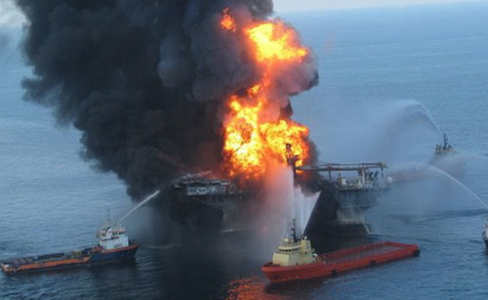Emergency Response Team Waters down Rig on Fire