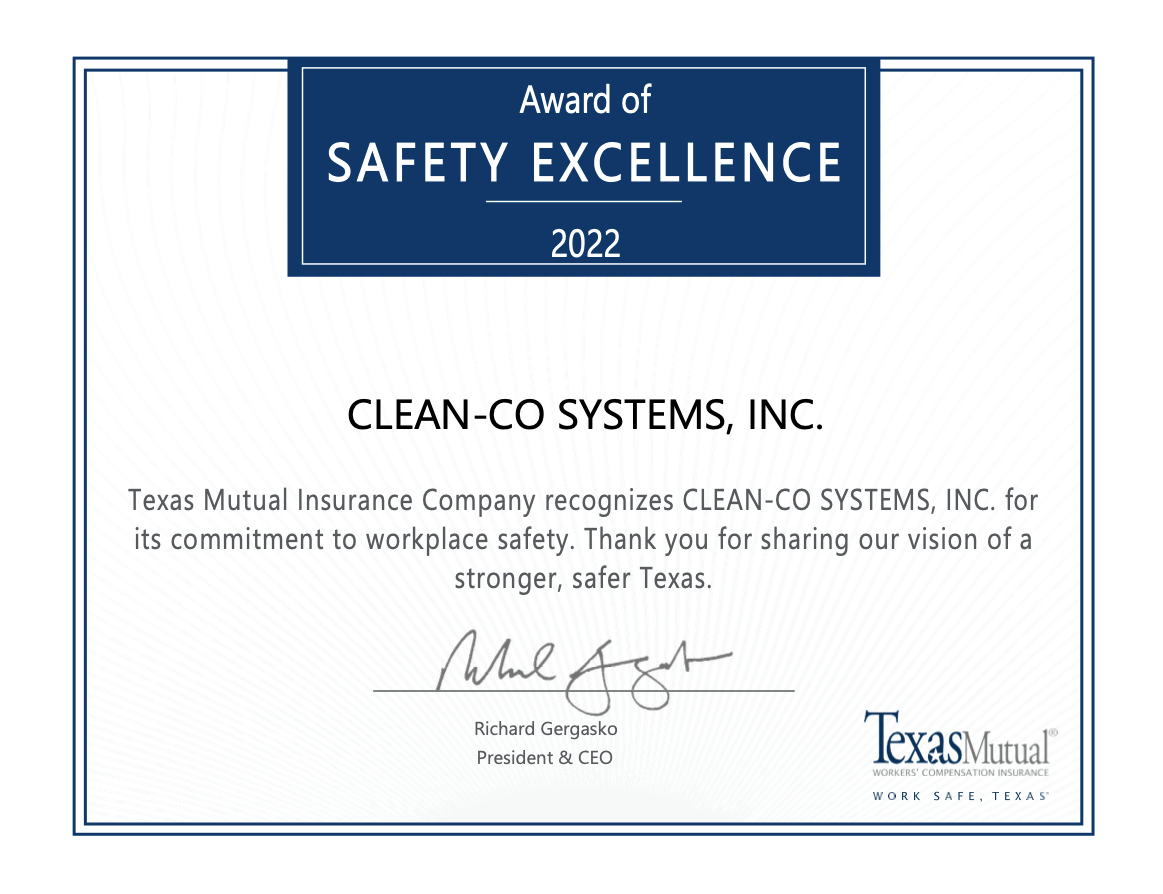 Clean-Co Systems receives Excellence in Safety Award