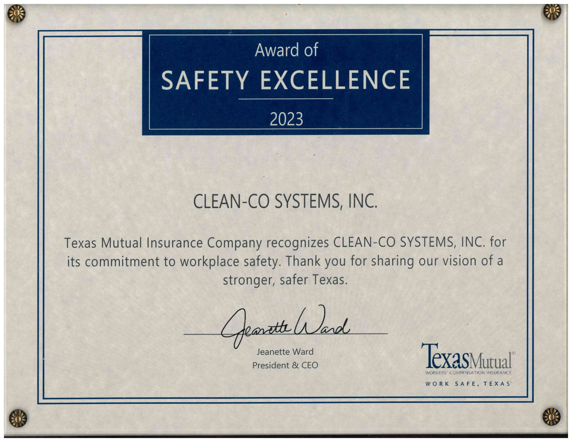 Clean-Co Systems receives Excellence in Safety Award for 2023